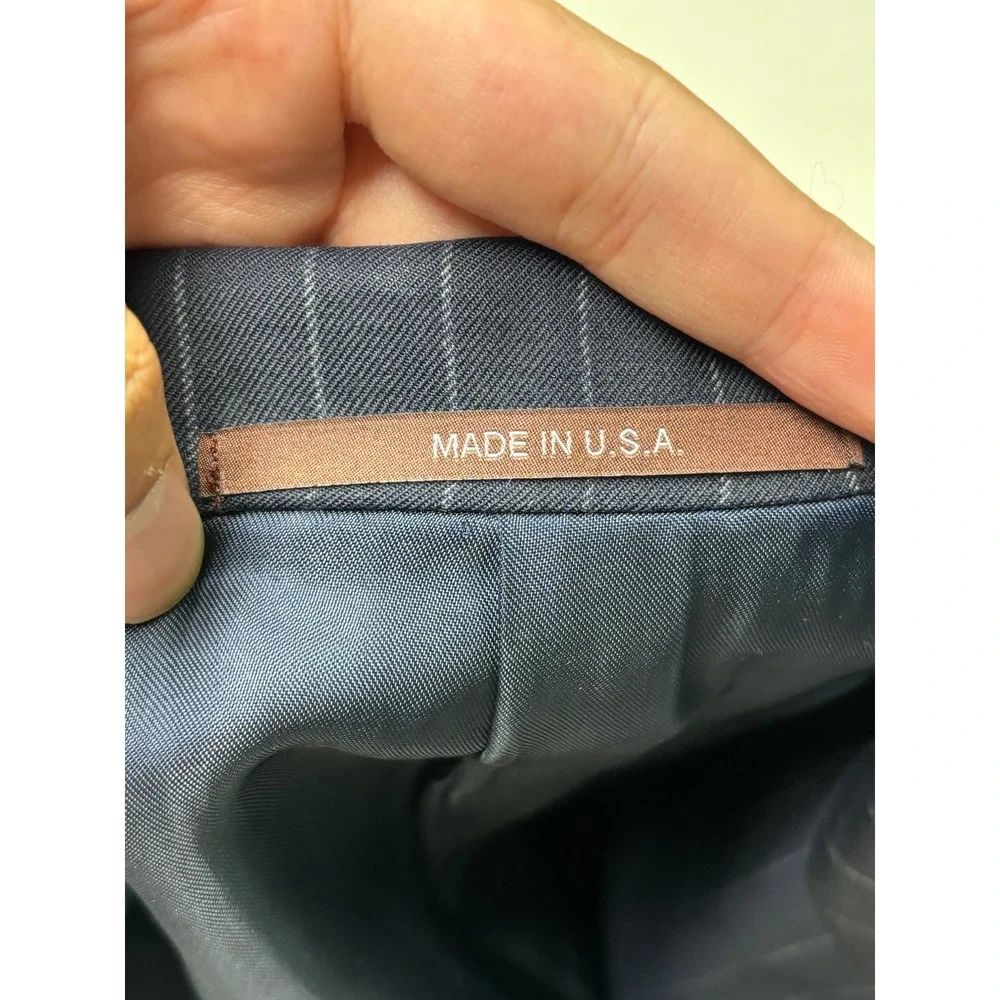 Hickey Freeman x Loro Piana Pinstripe Suit Navy Wool Mens 44R W36 L27 USA